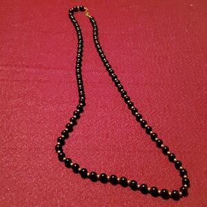 Vintage Monet Black & Gold Beaded Necklace 30" Long with Lobster Clasp